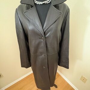 Marc New York Black Leather Button-Front Long Coat